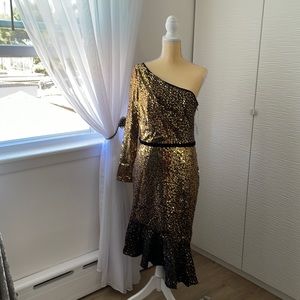 Marchessa Notte Gold Sequin Cocktail Dress
